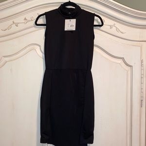 Black high neck body con dress with two slits